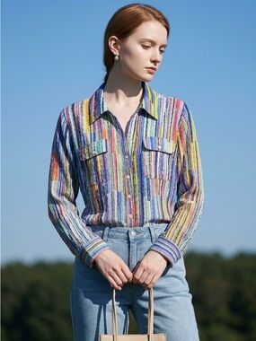 Colorful Striped Button-Up Shirt - Multicolor